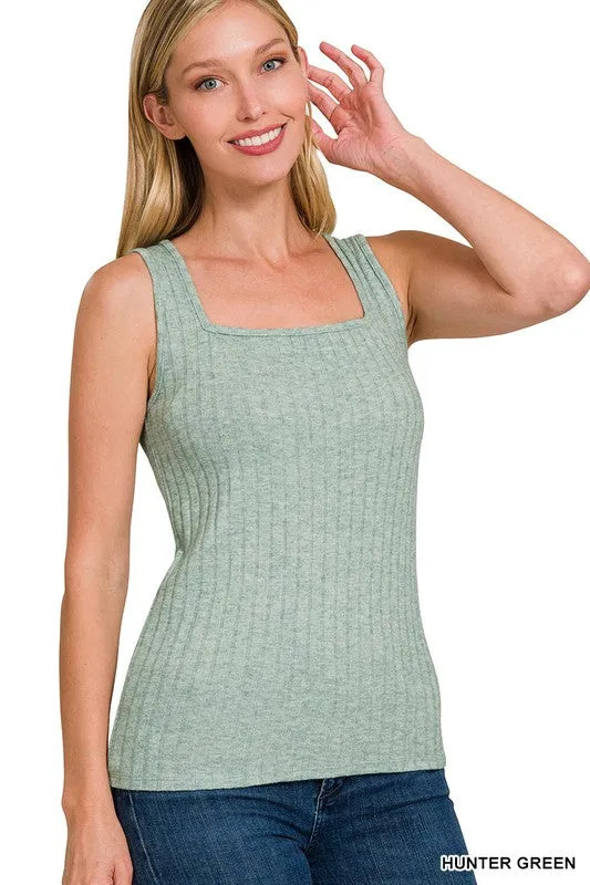 Fair And Square Hunter Green Ribbed Sleeveless Top (Size Large)