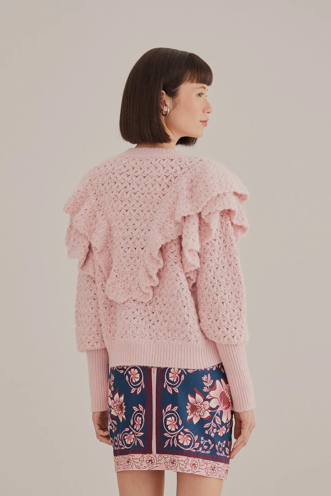 Farm Rio Pink Flower Texture Knit Cardigan - FINAL SALE