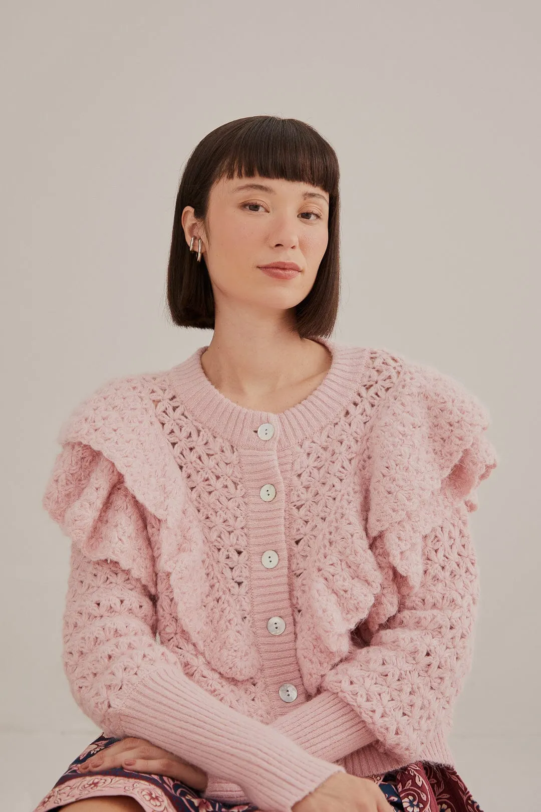 Farm Rio Pink Flower Texture Knit Cardigan - FINAL SALE
