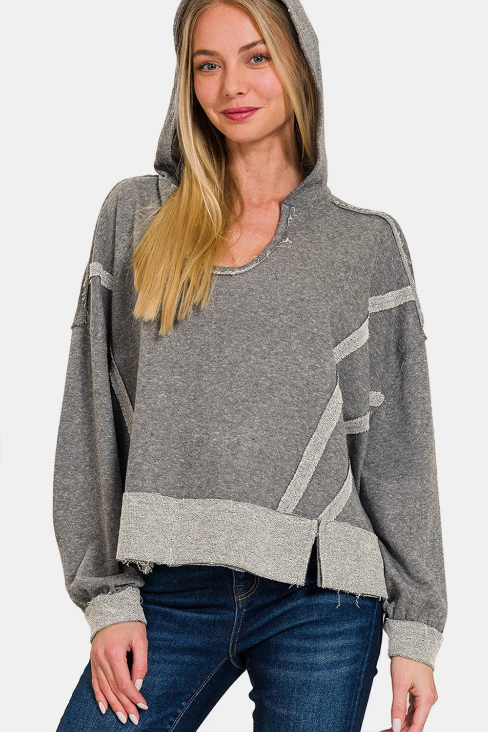 Feelin Edgy Contrast Trim Slit Hoodie