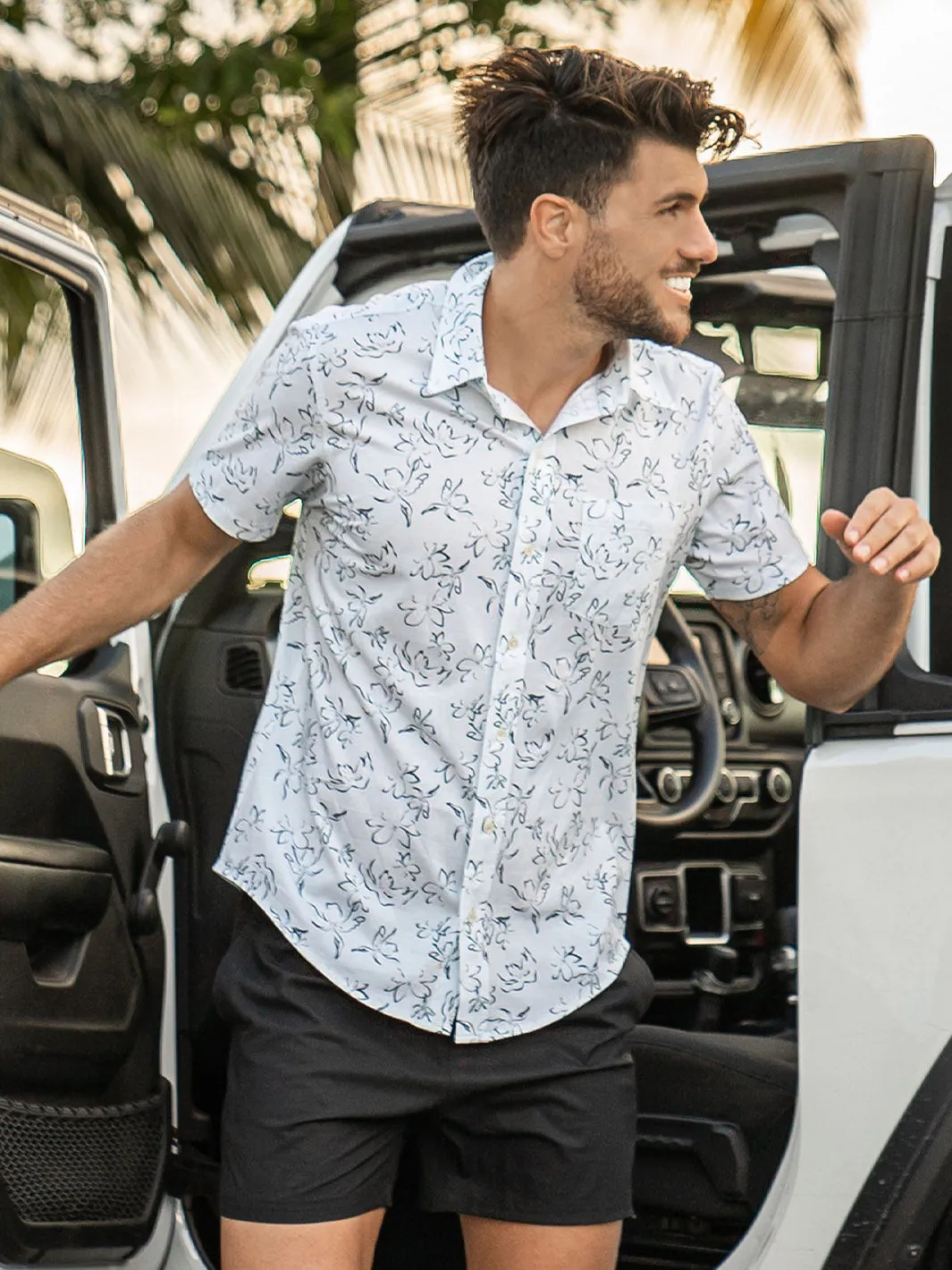 Floral Print Short Sleeve Button Down Shirt