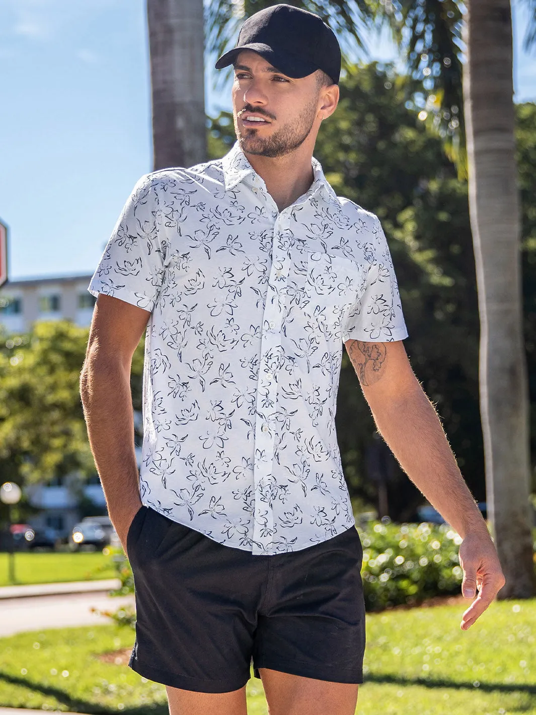Floral Print Short Sleeve Button Down Shirt