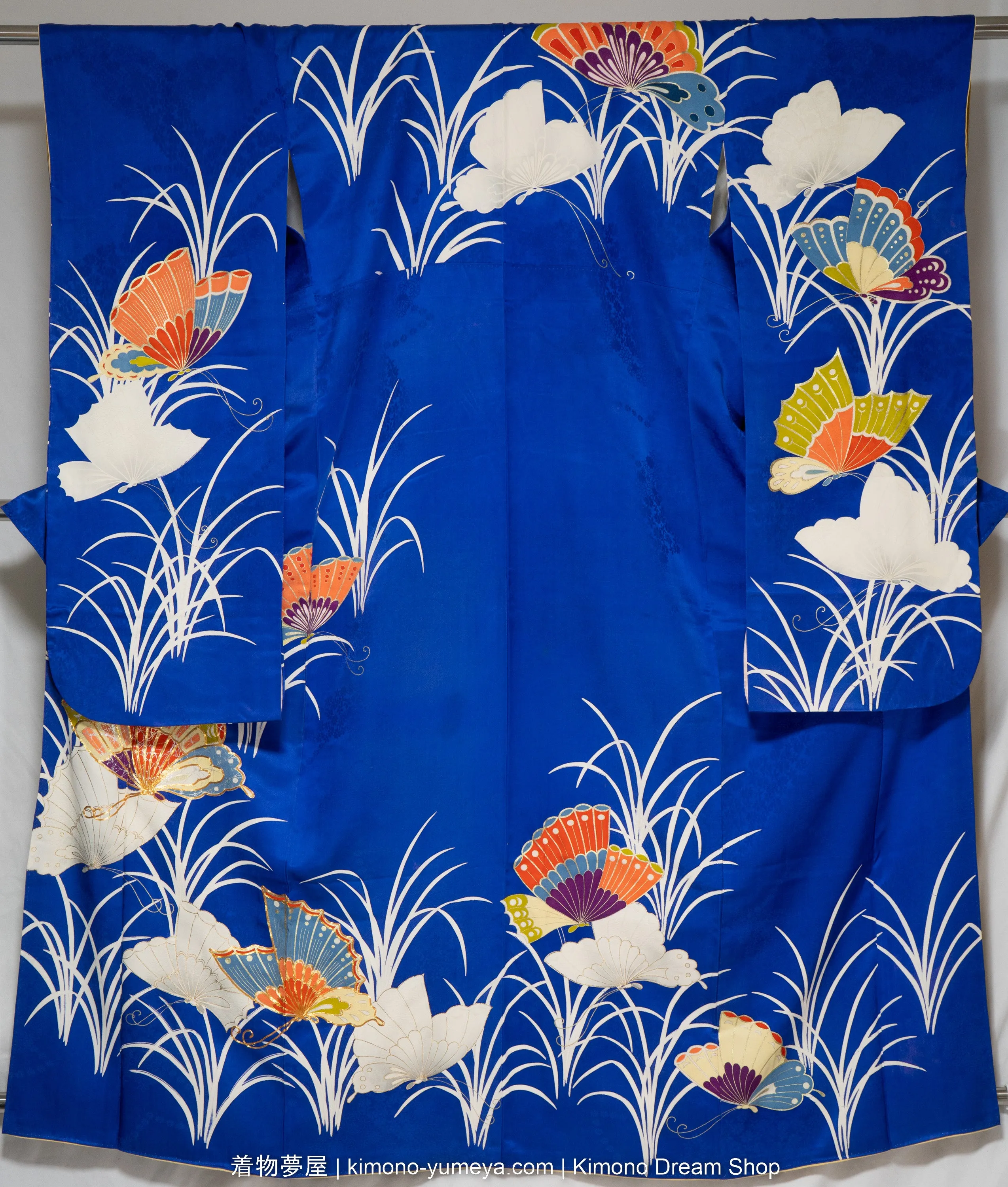 Furisode & Iromuji Bulk Box of Five Traditional Japanese Women's Kimonos - Quality C - 100% Silk, Butterflies, Chrysanthemums, Rivers, Trees, Hemp Leaves