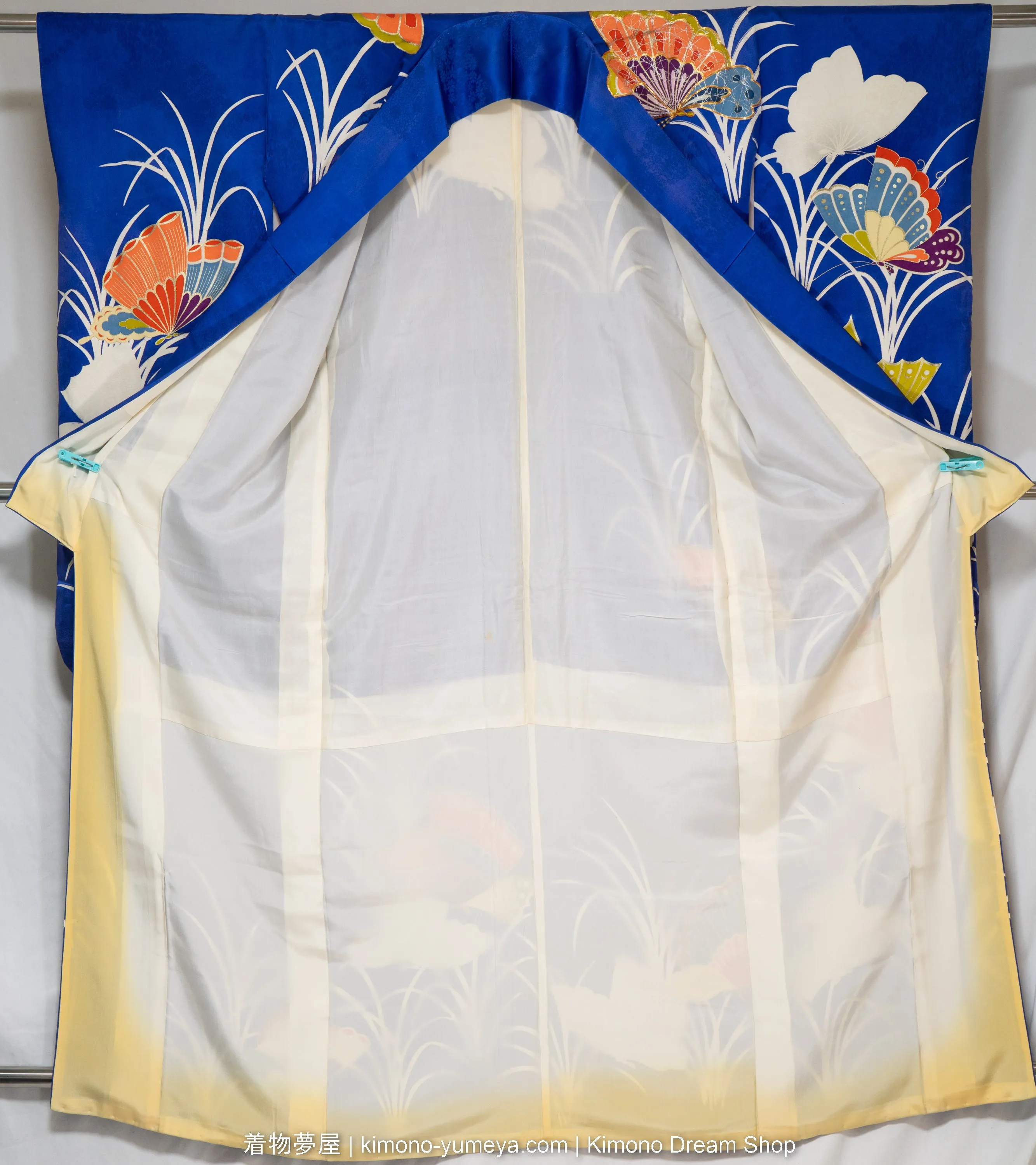 Furisode & Iromuji Bulk Box of Five Traditional Japanese Women's Kimonos - Quality C - 100% Silk, Butterflies, Chrysanthemums, Rivers, Trees, Hemp Leaves