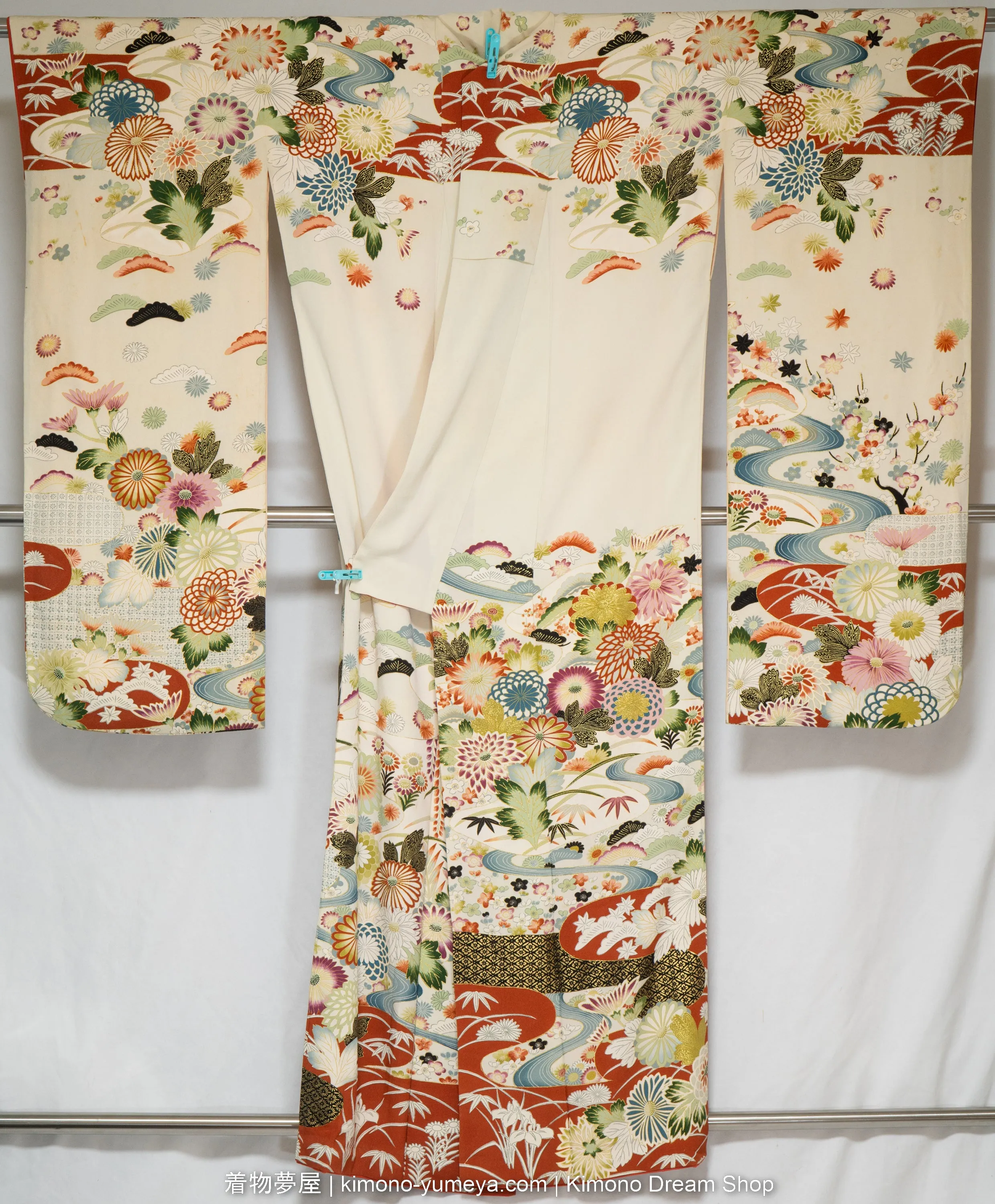 Furisode & Iromuji Bulk Box of Five Traditional Japanese Women's Kimonos - Quality C - 100% Silk, Butterflies, Chrysanthemums, Rivers, Trees, Hemp Leaves