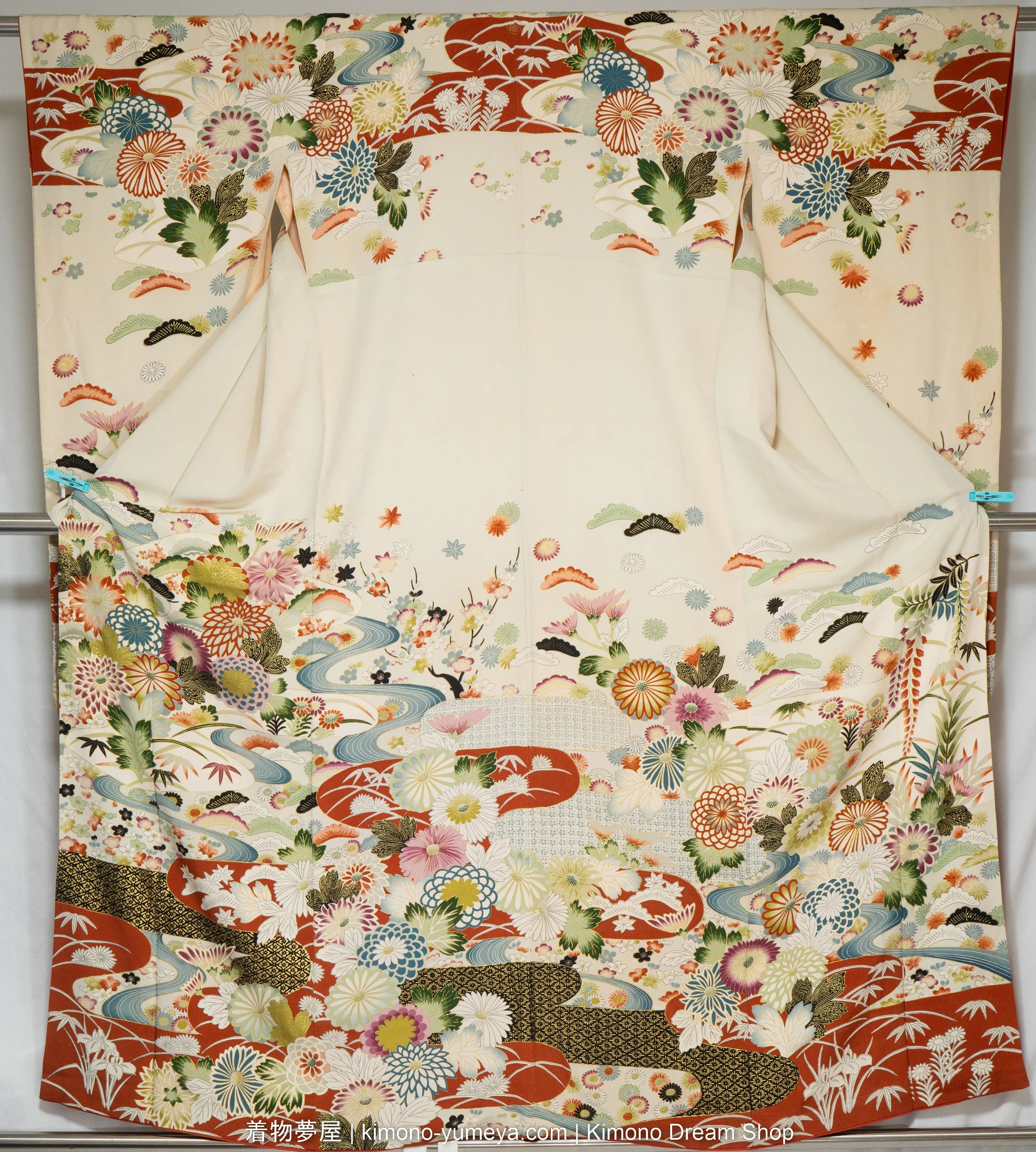 Furisode & Iromuji Bulk Box of Five Traditional Japanese Women's Kimonos - Quality C - 100% Silk, Butterflies, Chrysanthemums, Rivers, Trees, Hemp Leaves