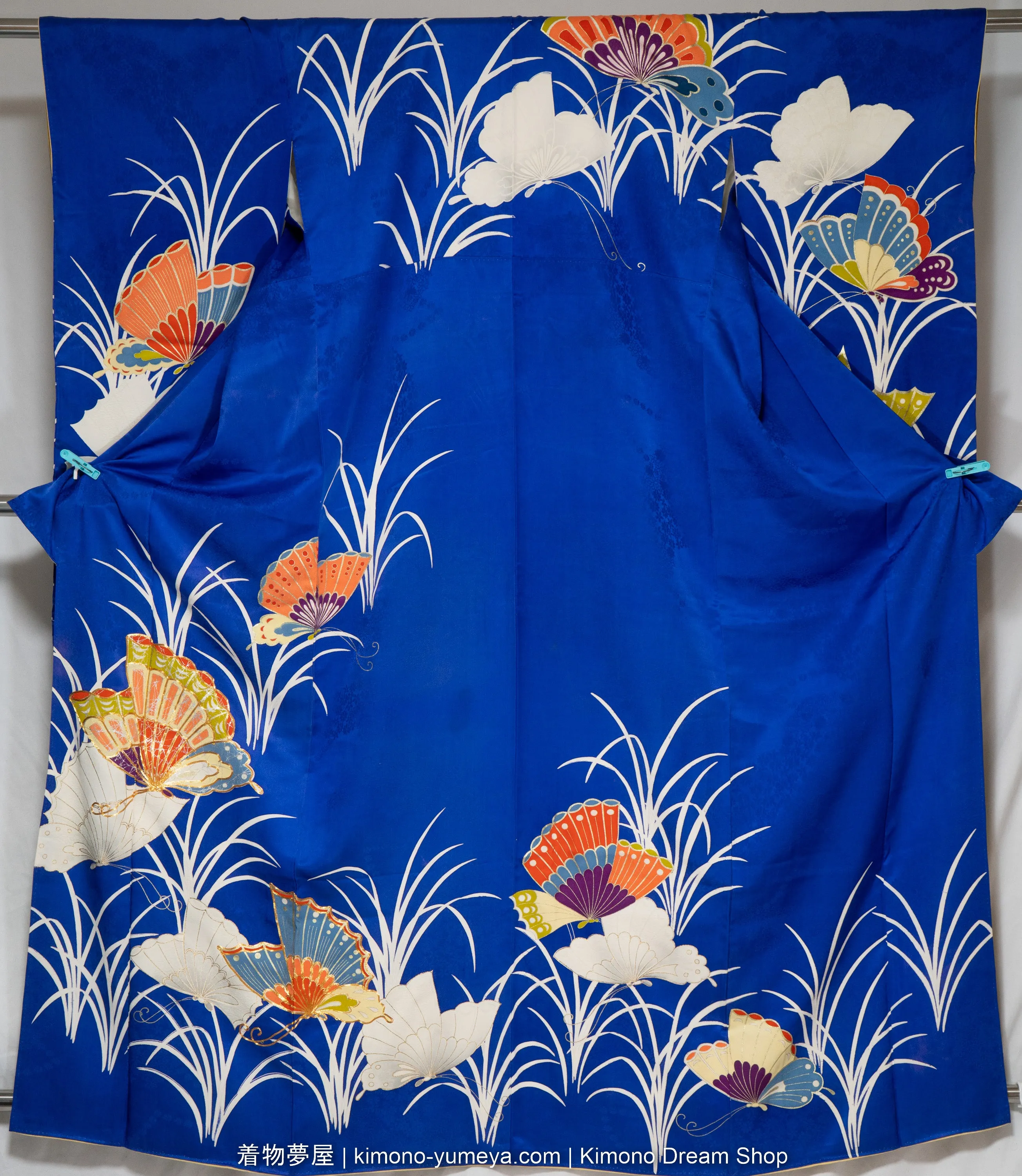 Furisode & Iromuji Bulk Box of Five Traditional Japanese Women's Kimonos - Quality C - 100% Silk, Butterflies, Chrysanthemums, Rivers, Trees, Hemp Leaves