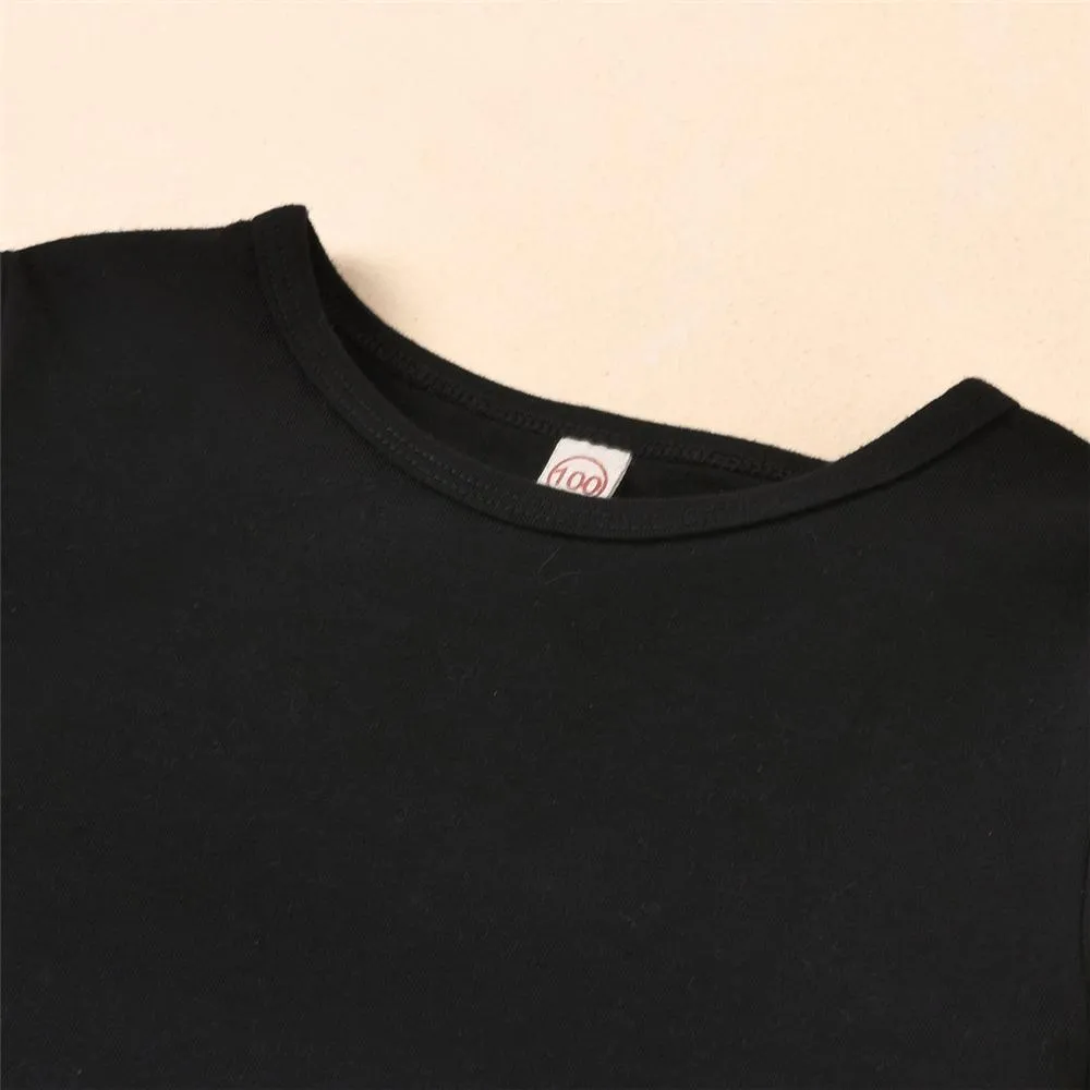 Girls Long-Sleeve Letter Printed T-shirts & Striped Ruffled Skirt Wholesale Little Girl Clothes