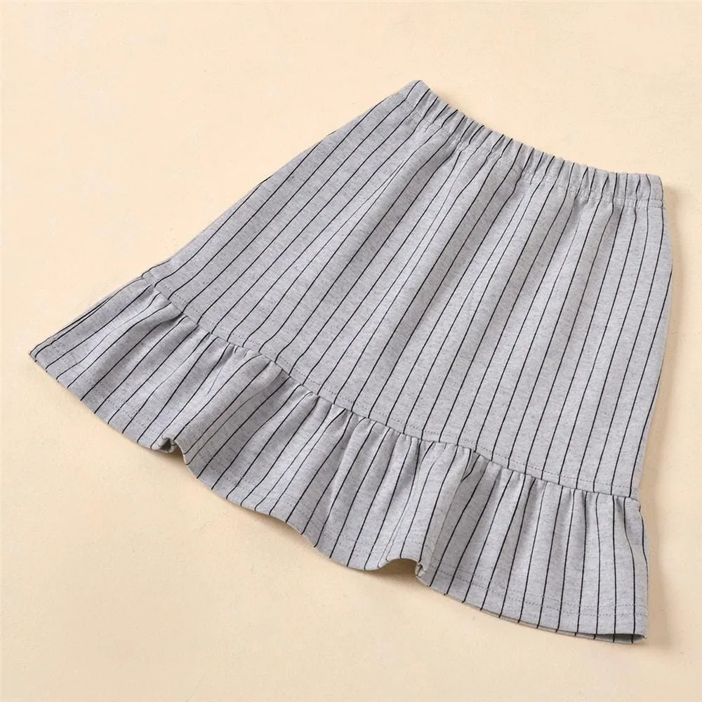 Girls Long-Sleeve Letter Printed T-shirts & Striped Ruffled Skirt Wholesale Little Girl Clothes