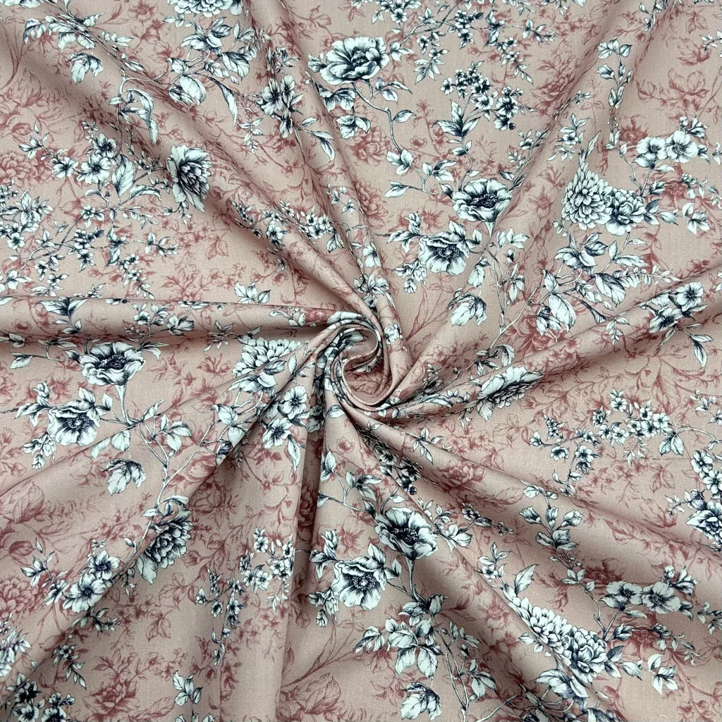 Graceful Meadow Rose & Hubble Cotton Poplin Fabric