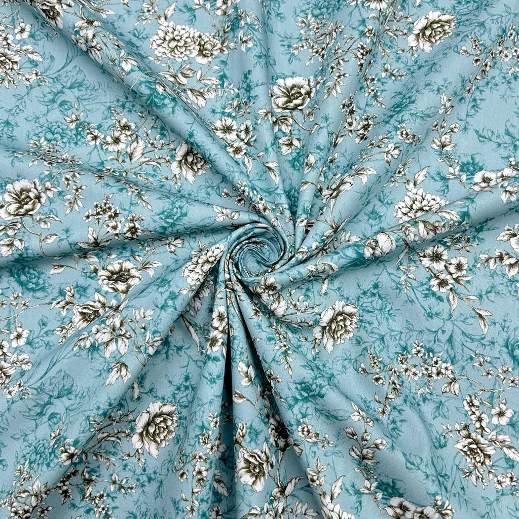 Graceful Meadow Rose & Hubble Cotton Poplin Fabric