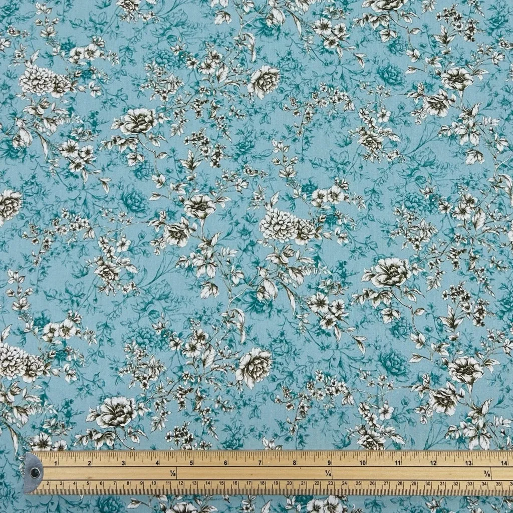Graceful Meadow Rose & Hubble Cotton Poplin Fabric