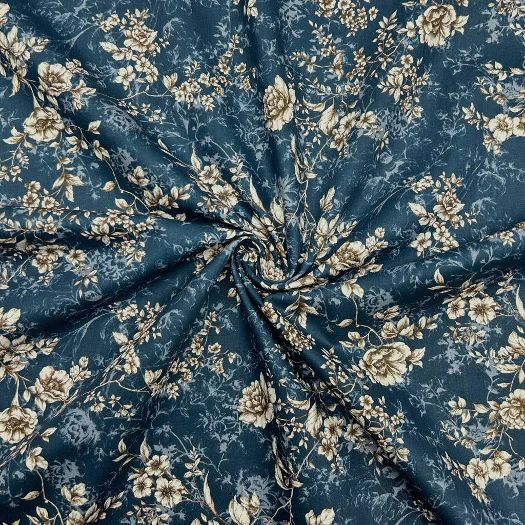 Graceful Meadow Rose & Hubble Cotton Poplin Fabric