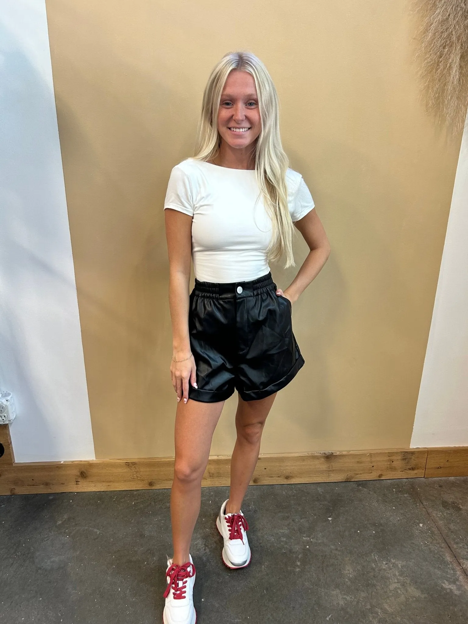 Hannah PU Leather Cuffed Shorts