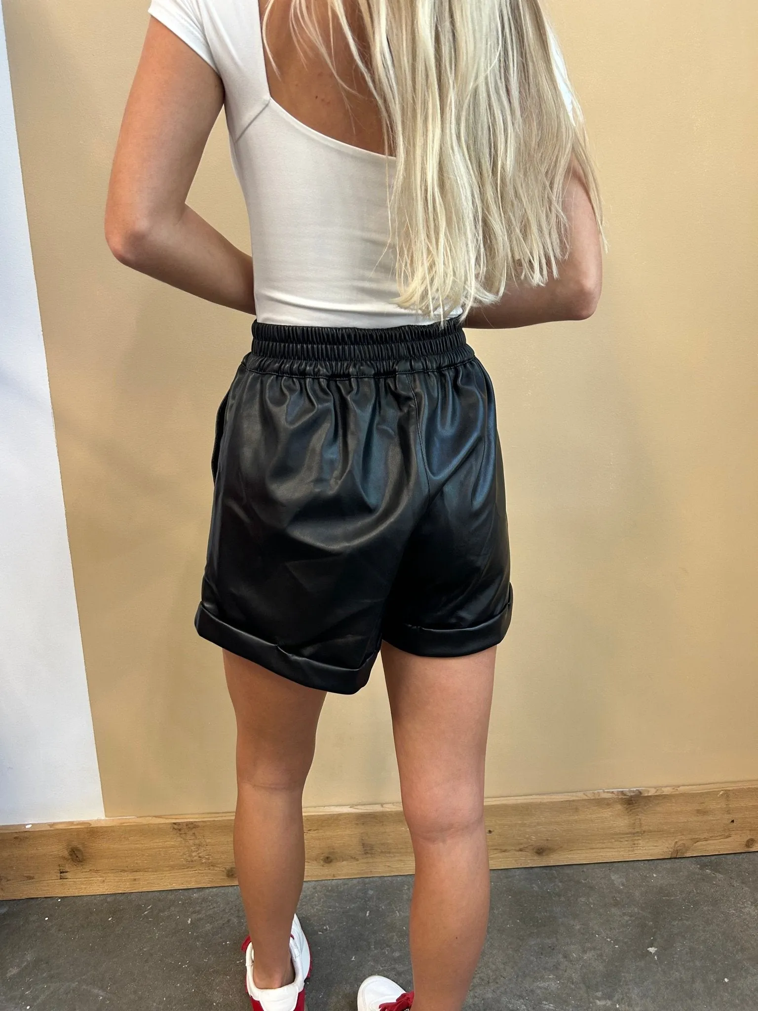 Hannah PU Leather Cuffed Shorts