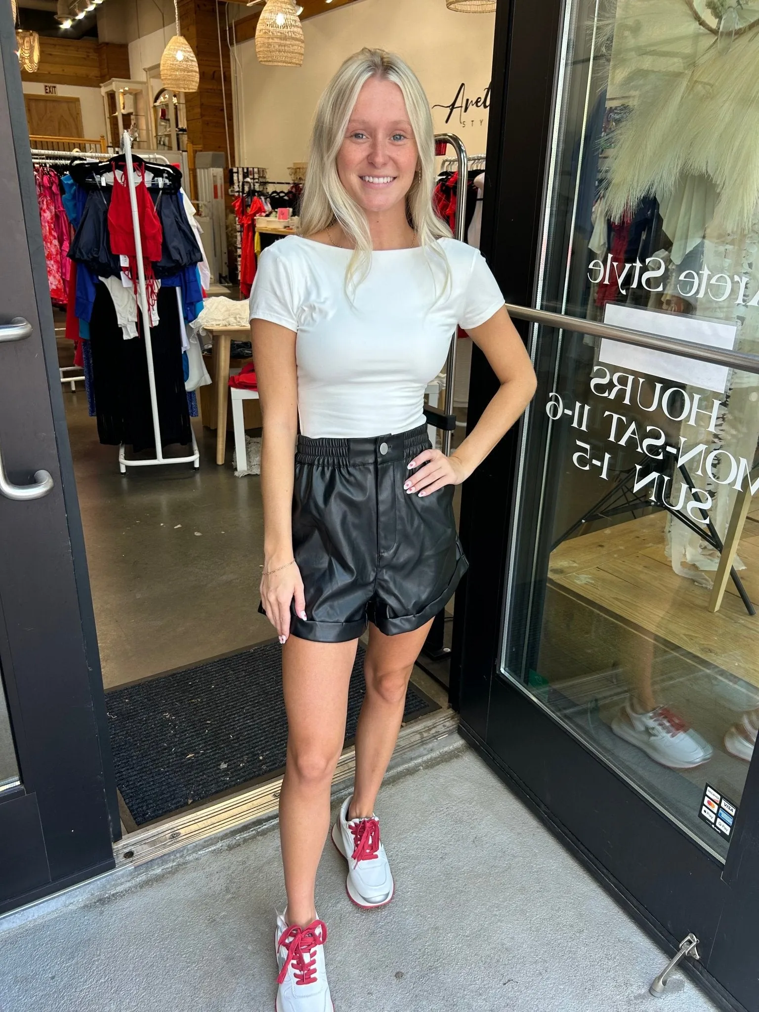 Hannah PU Leather Cuffed Shorts