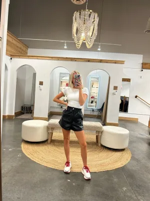 Hannah PU Leather Cuffed Shorts