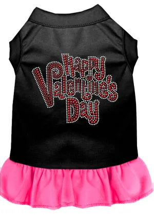 Happy Valentines Day Rhinestone Dress Black With Bright Pink Sm
