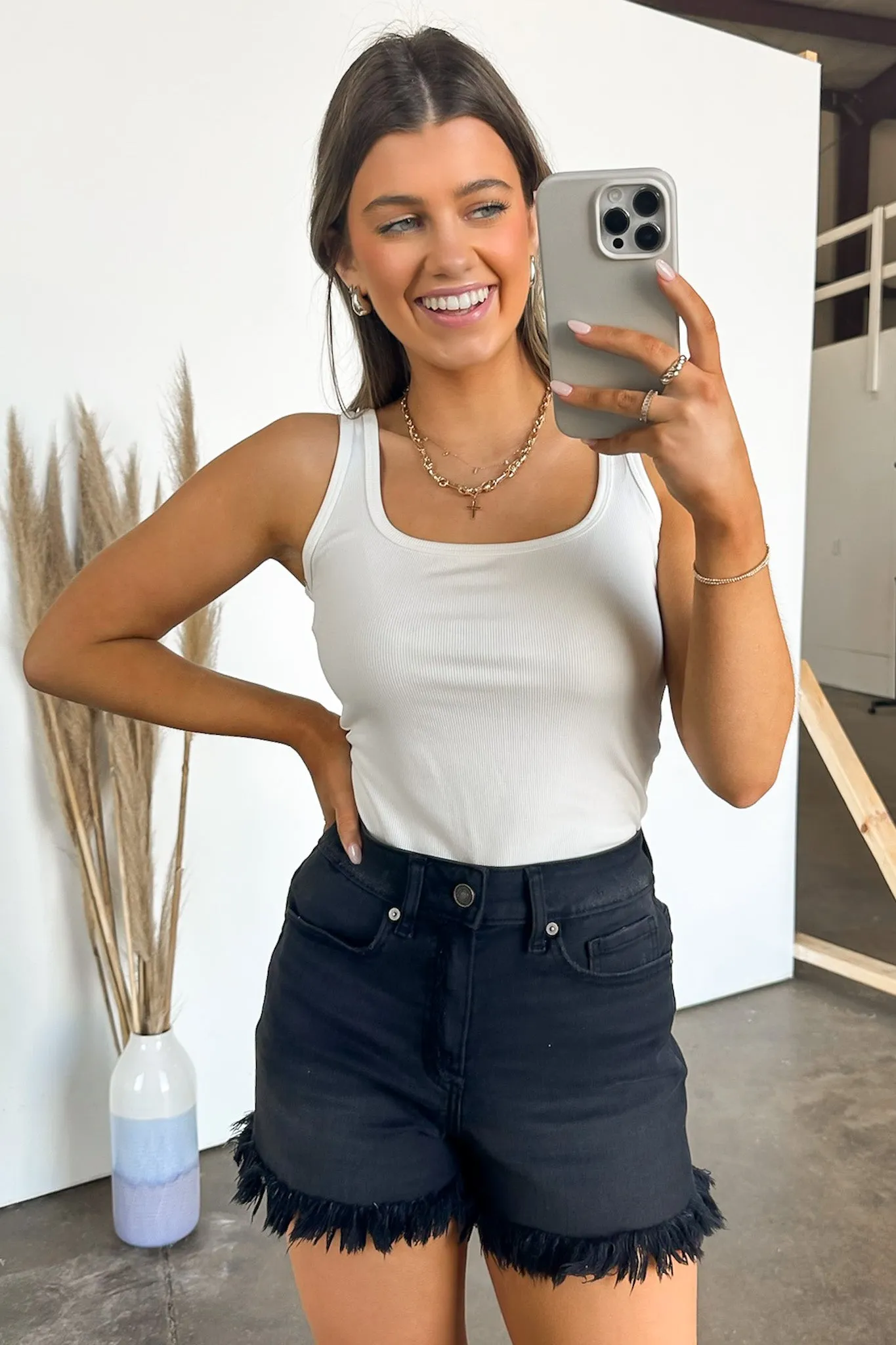 Havenly Mid Rise Frayed Hem Denim Shorts - FINAL SALE