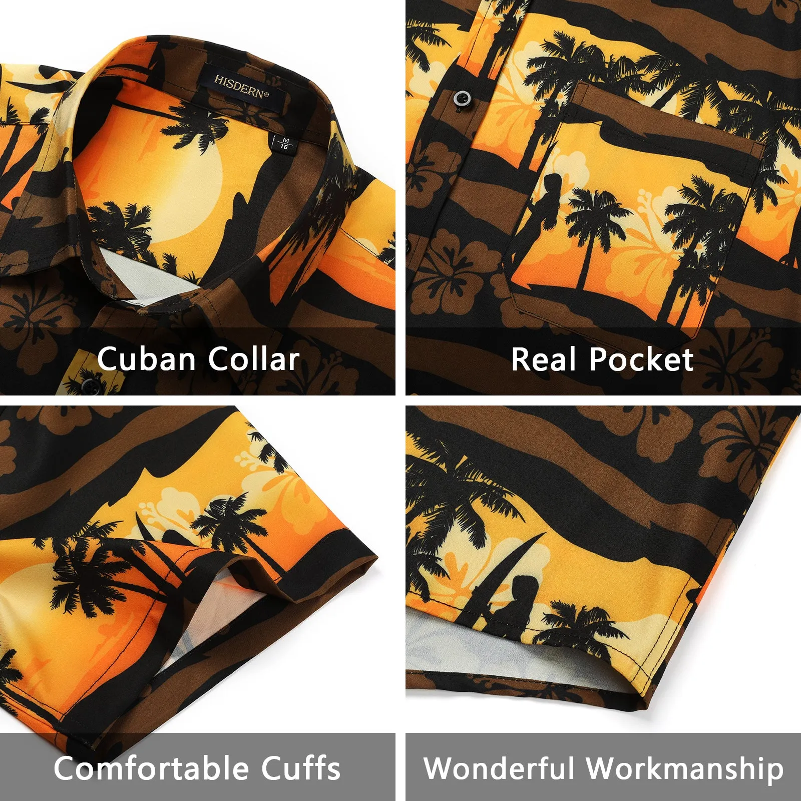 Hawaiian Tropical Shirts with Pocket - Z01- YELLOW/BROWN