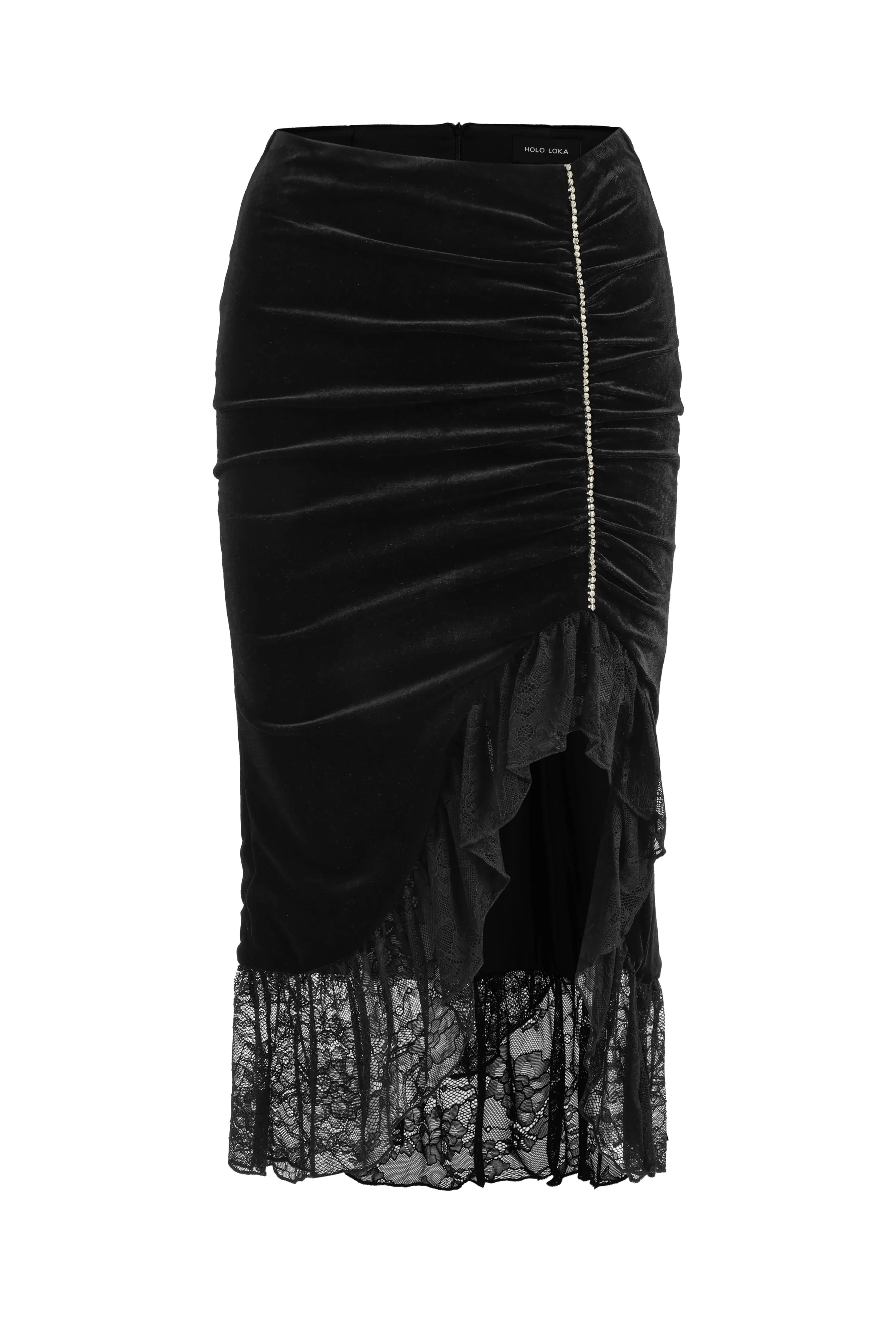 High-Waisted Velvet Mermaid Lace Skirt in Black