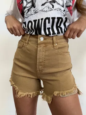 Jillian High Rise Distressed Shorts - Mocha