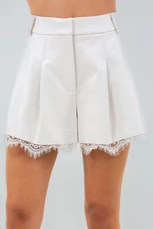 Lace Trim Faux Leather Shorts