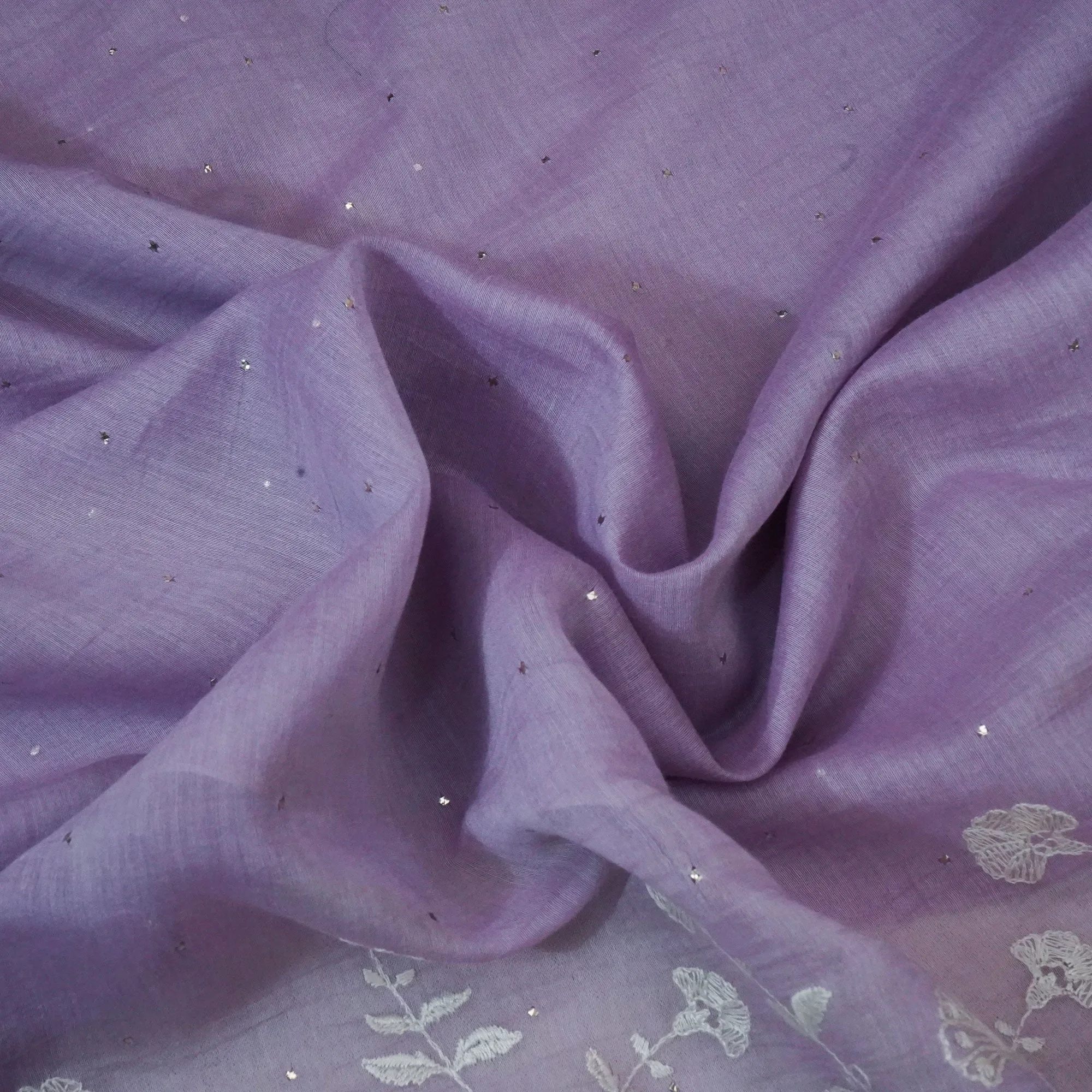 Lavender Mukaish Work Thread Embroidery Chanderi Fabric SNS-24651