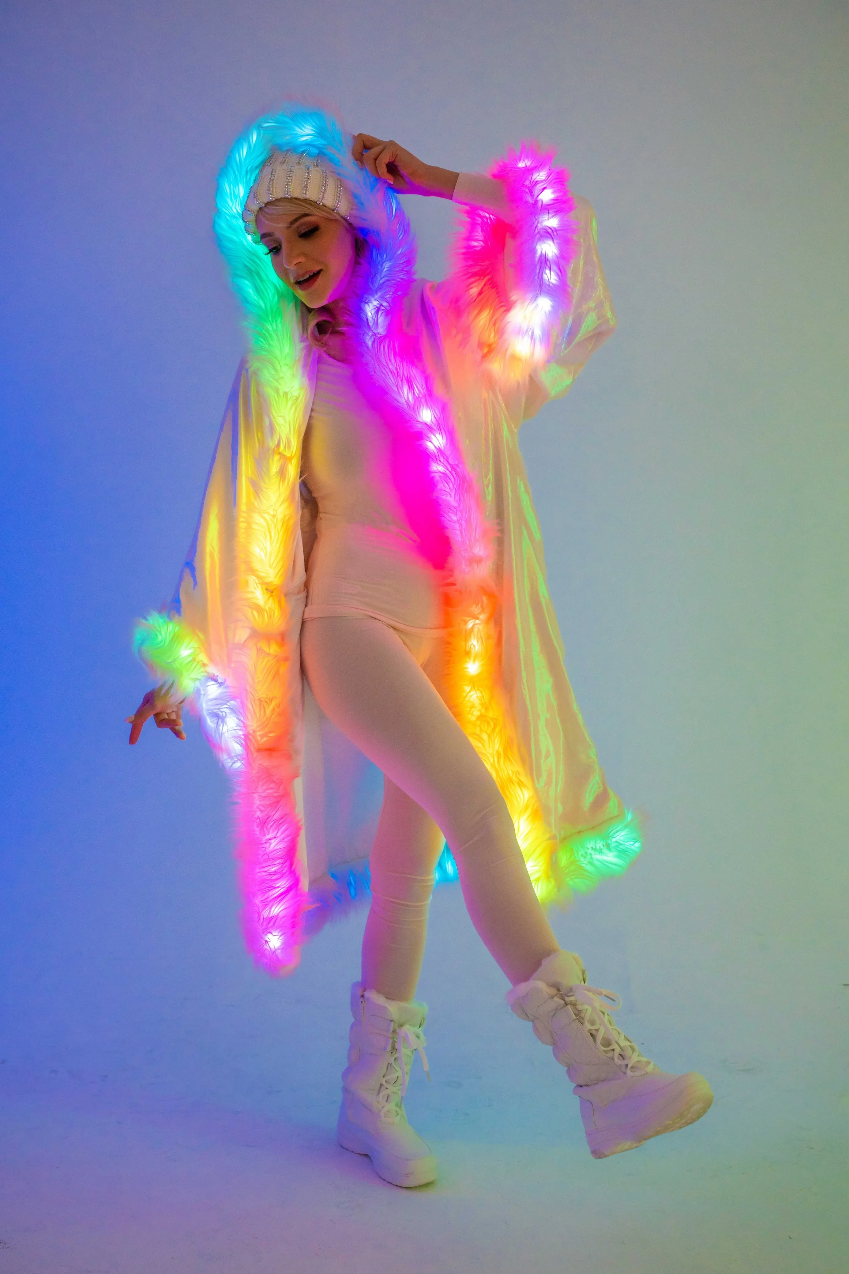 LED Sheer Magic Kimono in "Light Pink White "