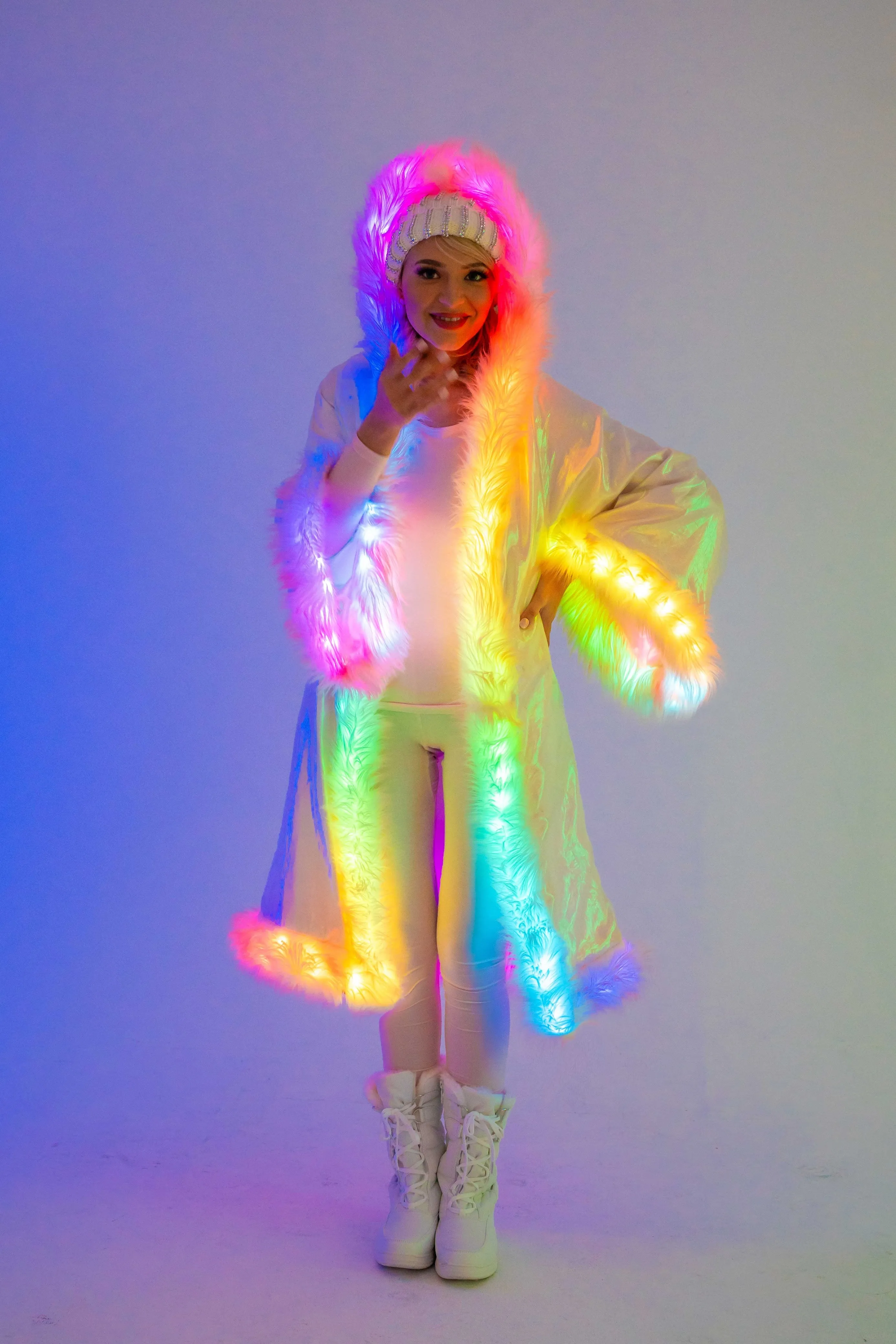 LED Sheer Magic Kimono in "Light Pink White "
