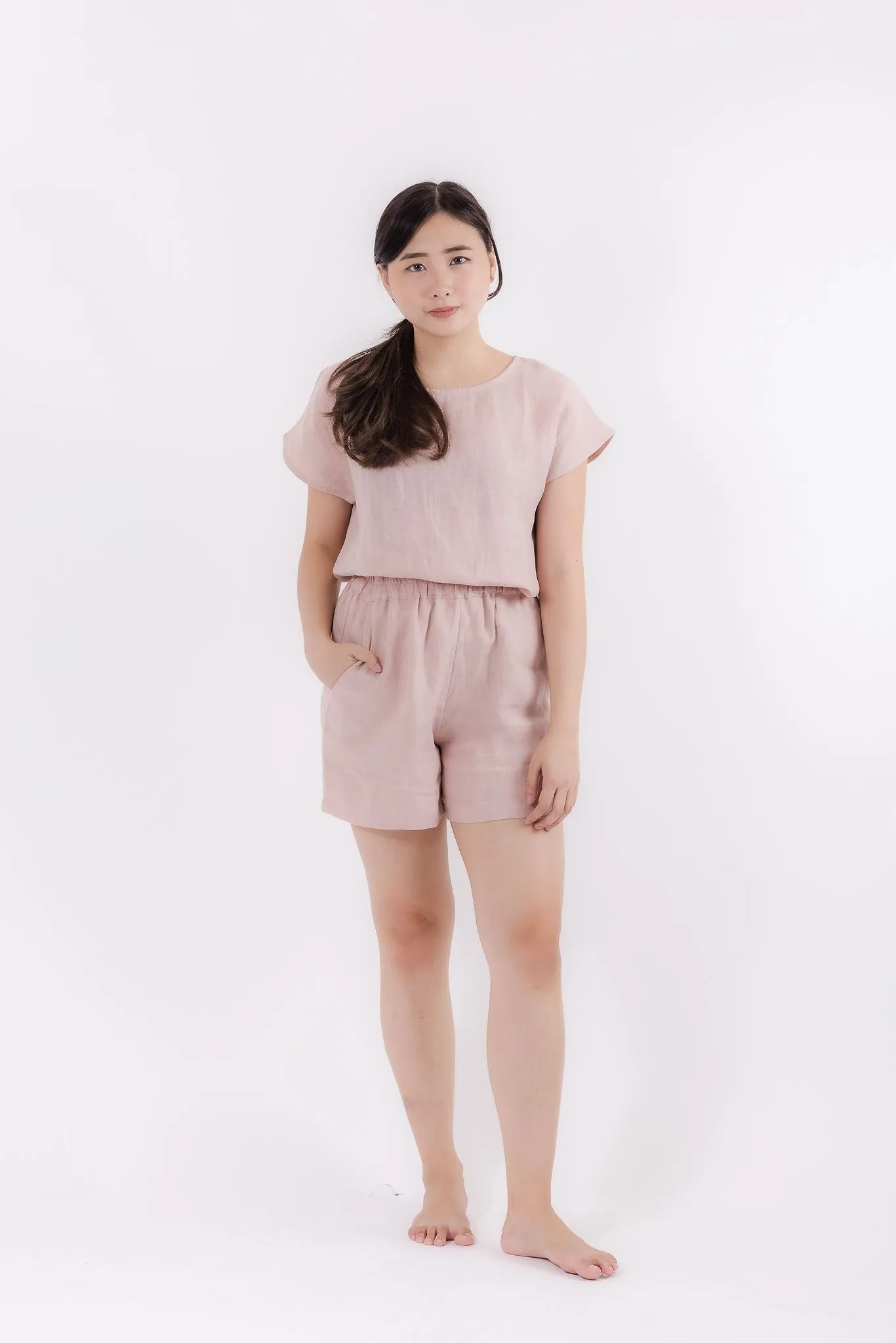 Linen Relaxed Shorts (Dusty Pink)