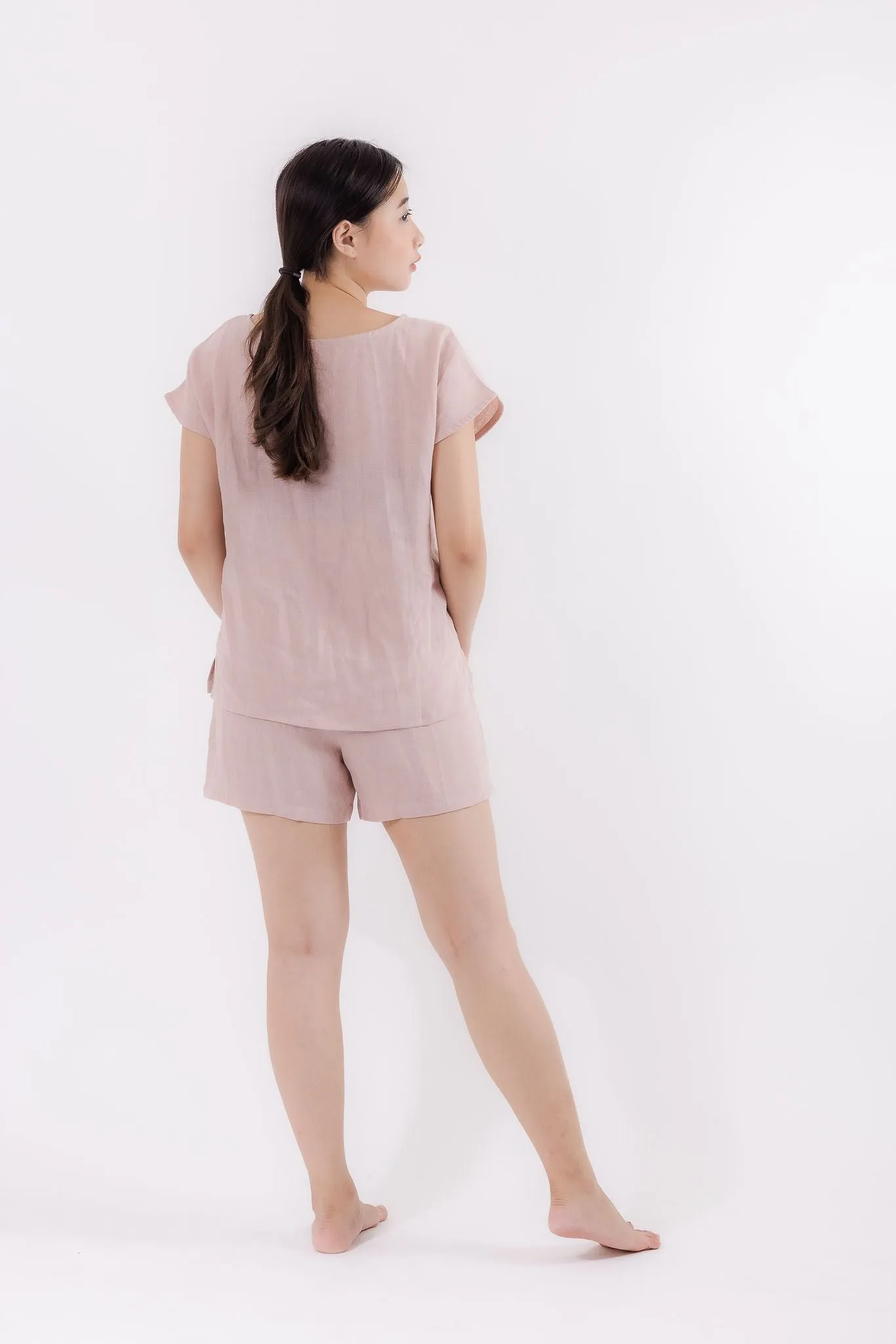 Linen Relaxed Shorts (Dusty Pink)