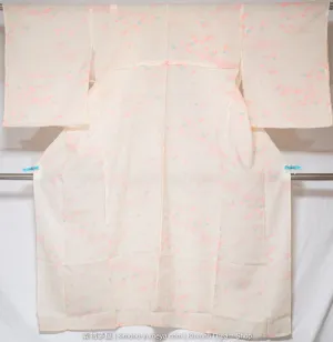 Maple Leaves Women's Nagajuban 123cm Wide 127cm Long - Traditional Japanese Juban Undergarment - Off White with Light Pink & Baby Blue - Wool