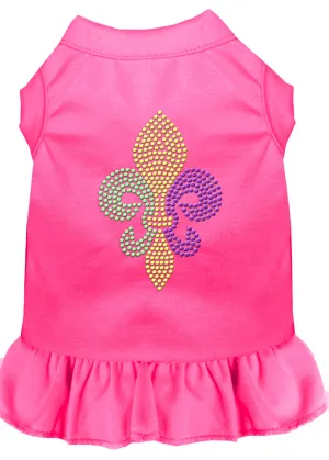Mardi Gras Fleur De Lis Rhinestone Dress Bright Pink 4x
