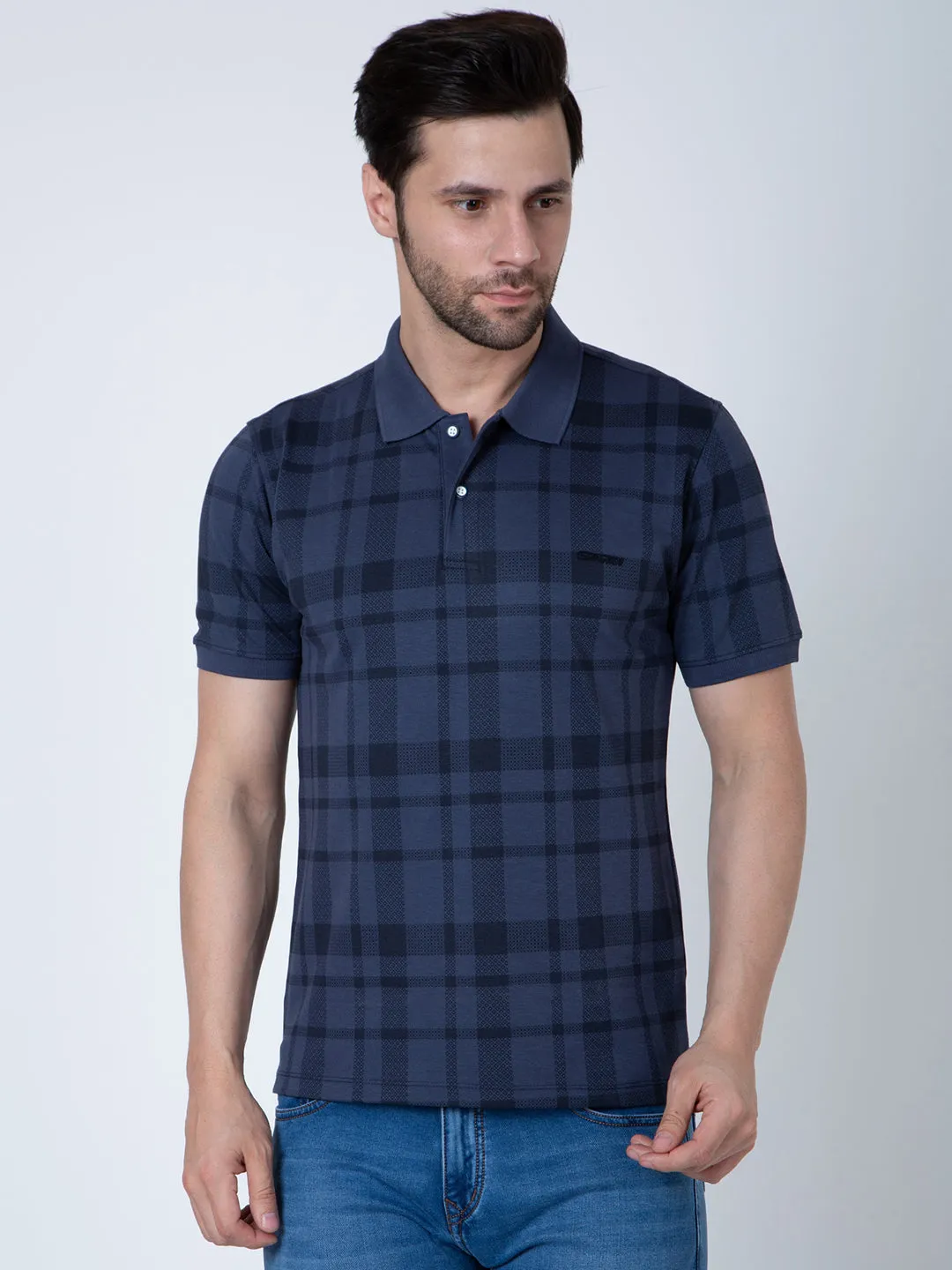 Men Polo Printed Navy T-Shirt