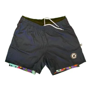 Mens 2-1 Compression Navy/Neon Motley Pickleball 7" Shorts