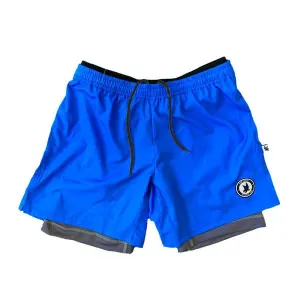 Mens 2-1 Royal & Charcoal Compression Solid 7" Short