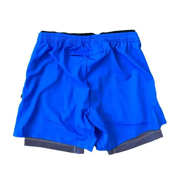 Mens 2-1 Royal & Charcoal Compression Solid 7" Short