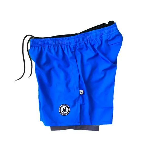 Mens 2-1 Royal & Charcoal Compression Solid 7" Short