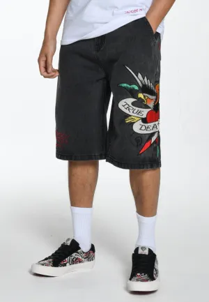 Mens True Till Death Denim Jorts Shorts - Washed Black