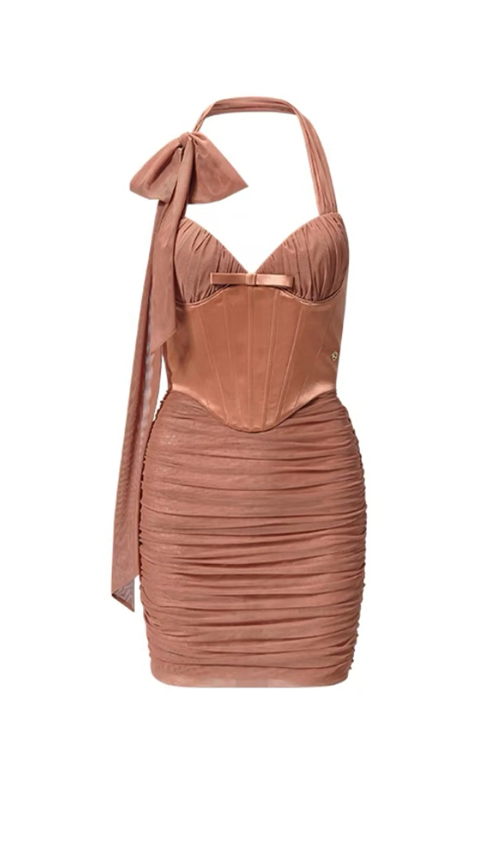 Mesh Halter Neck Herringbone Mini Dress