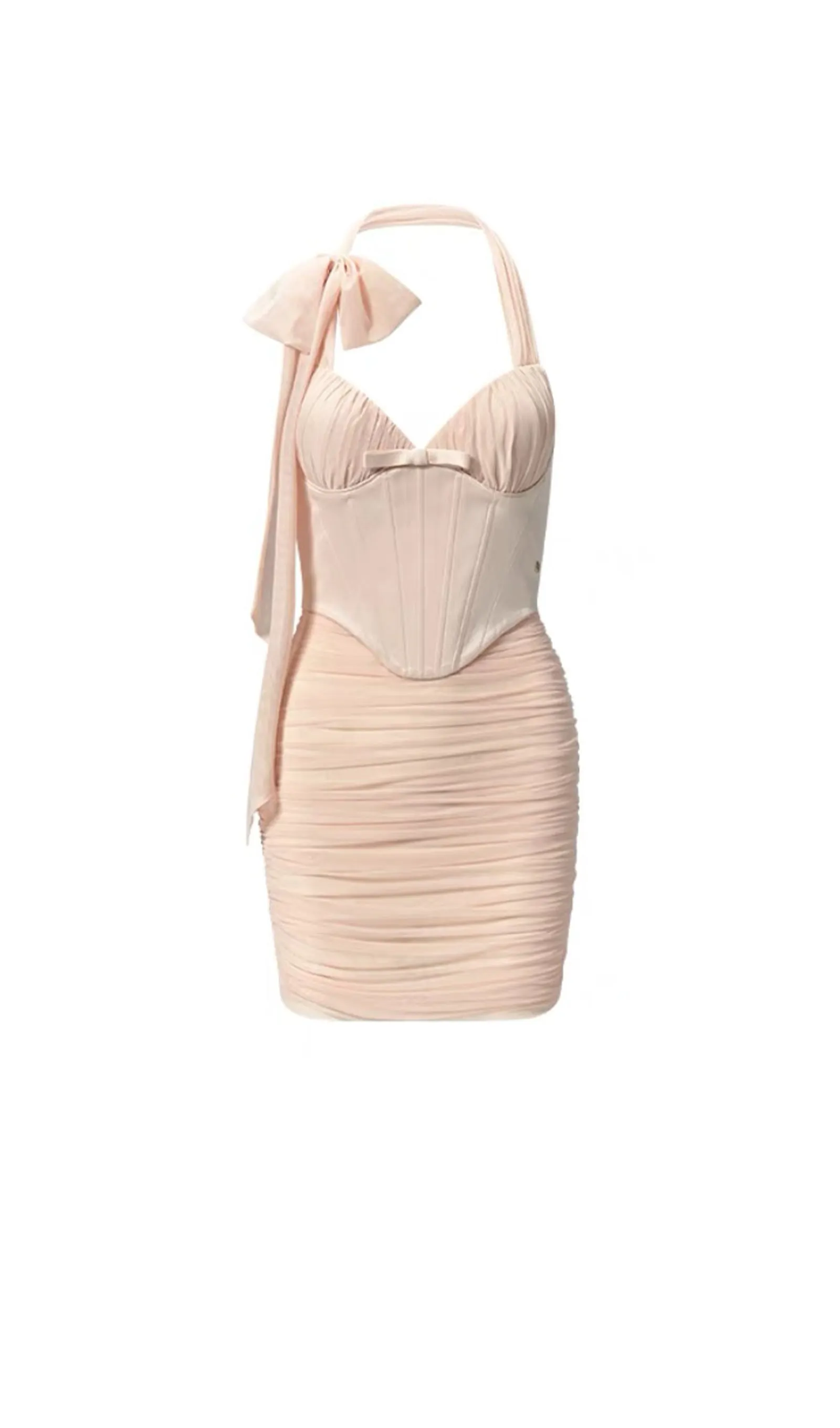 Mesh Halter Neck Herringbone Mini Dress