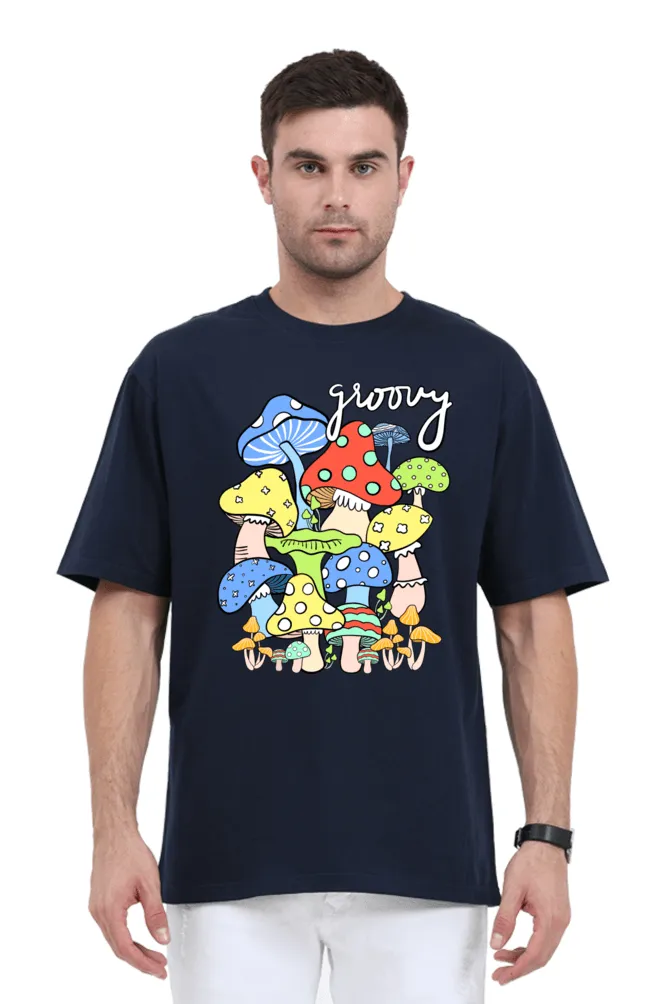 Midnight Groove Mushroom Printed Oversize T-shirts- Unisex