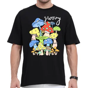 Midnight Groove Mushroom Printed Oversize T-shirts- Unisex