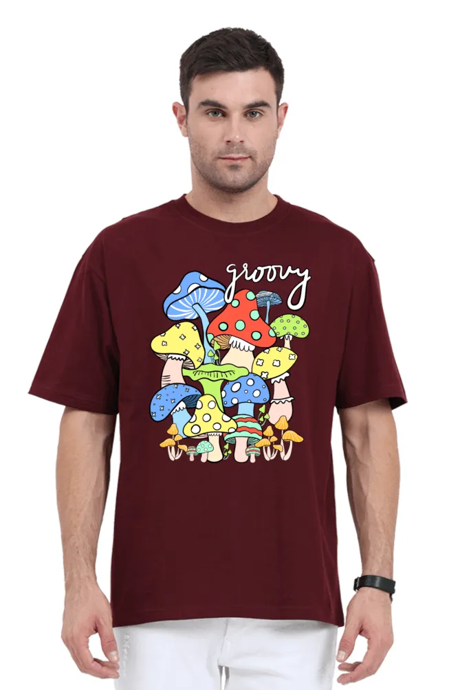 Midnight Groove Mushroom Printed Oversize T-shirts- Unisex