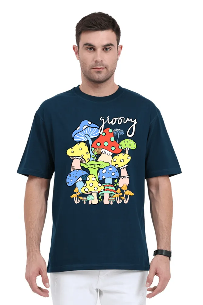 Midnight Groove Mushroom Printed Oversize T-shirts- Unisex