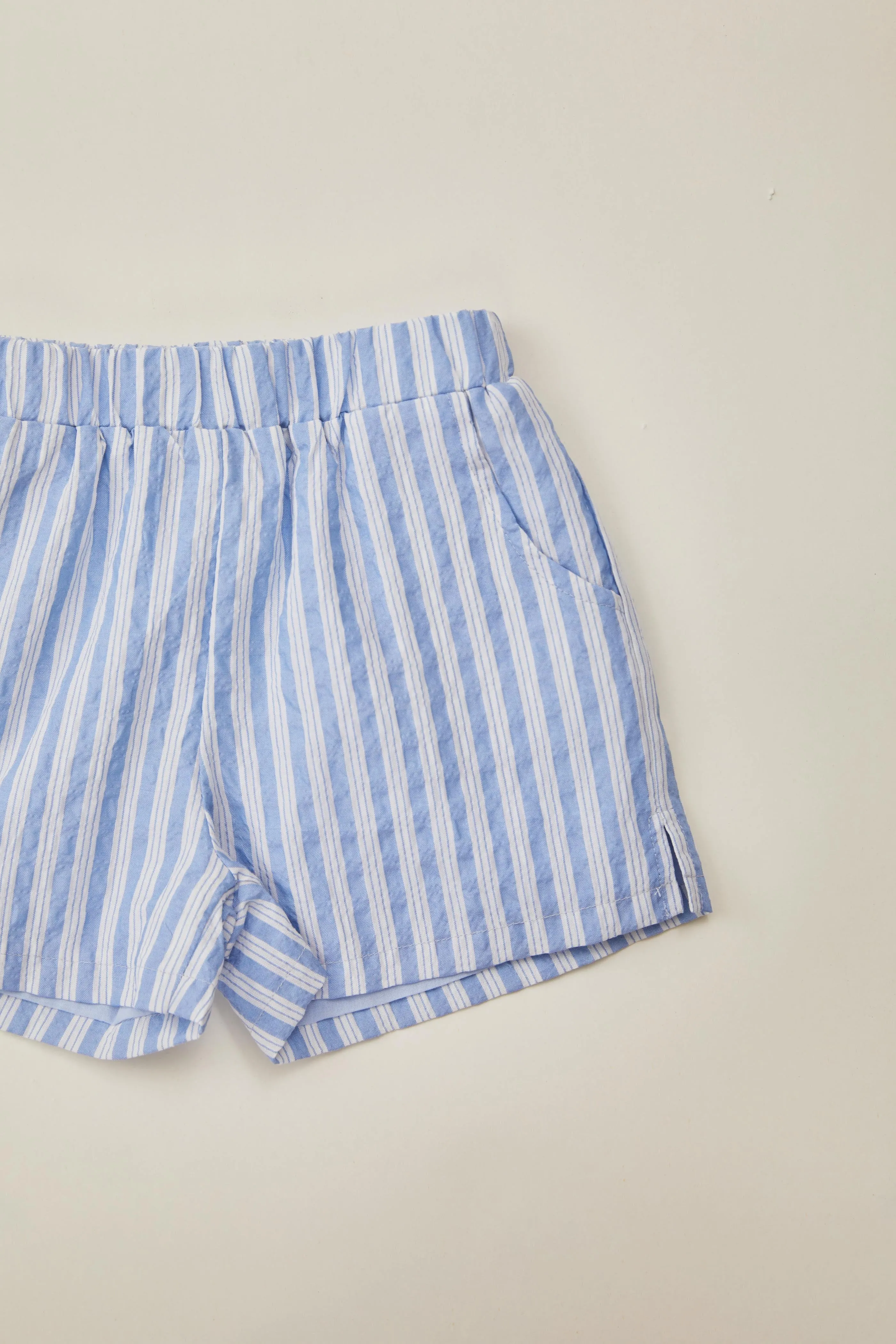 Mini Relaxed Shorts in Stripe Blue