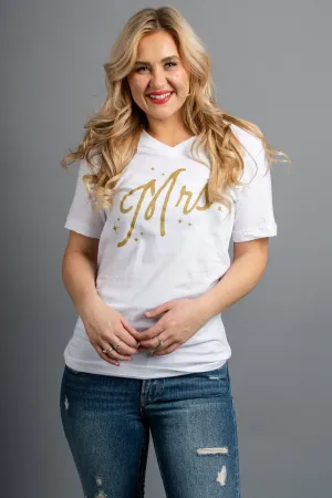 Mrs Script v-neck short sleeve t-shirt white