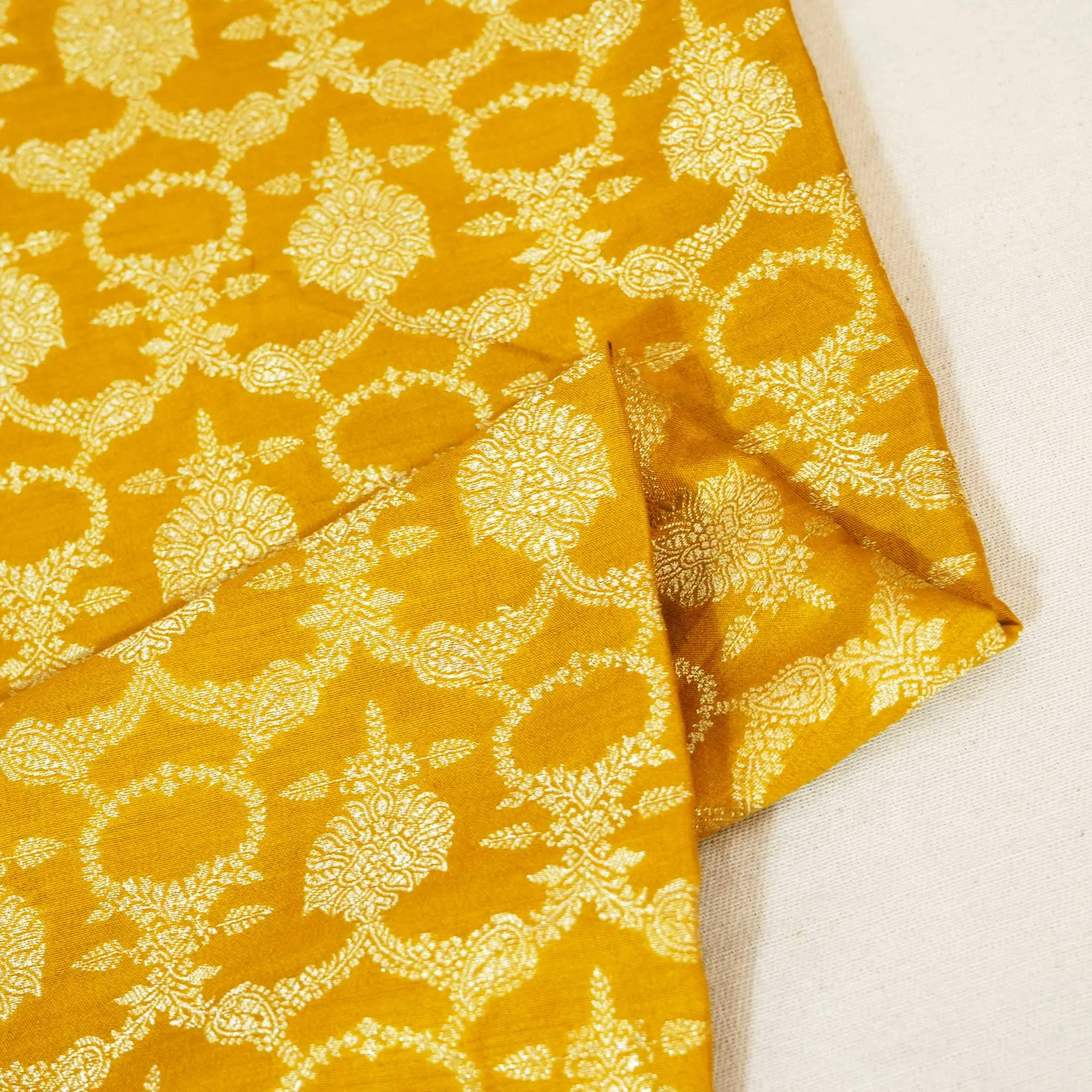 Mustard Yellow Jaal Chinnia Katan Silk YF-24429