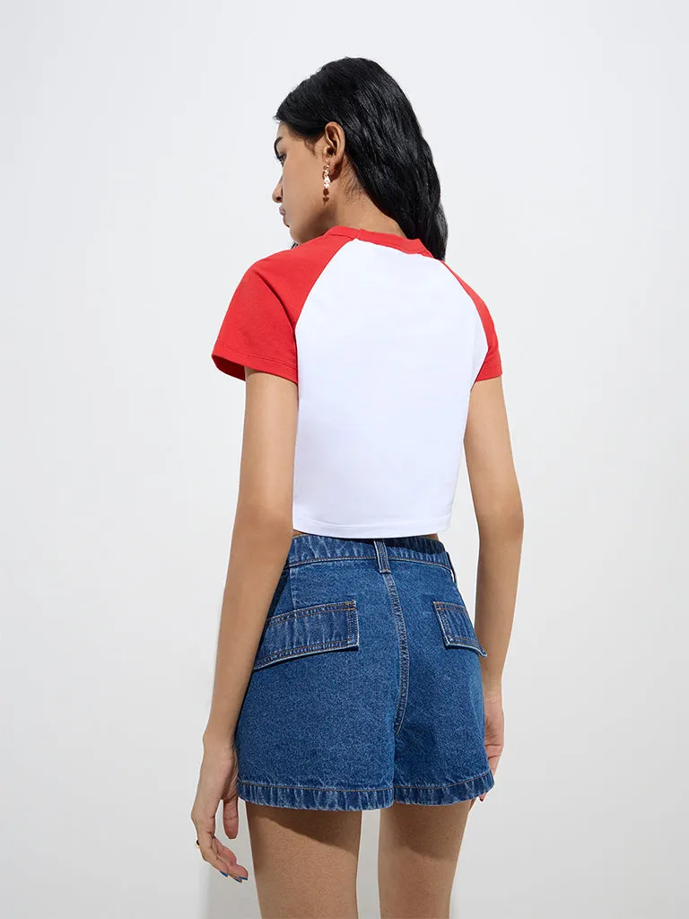 Nuon White Cowboy Themed Cotton-Blend T-Shirt